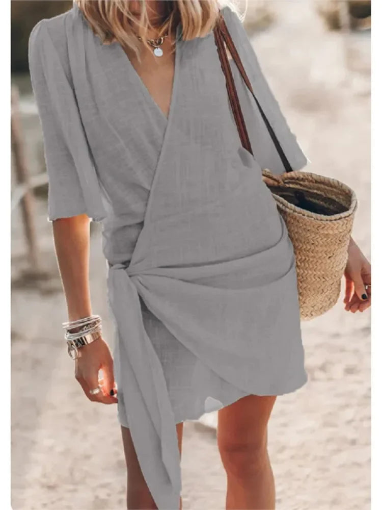 Women's Summer V-Neck Dress Chic Lace-Up Design for Effortless Style