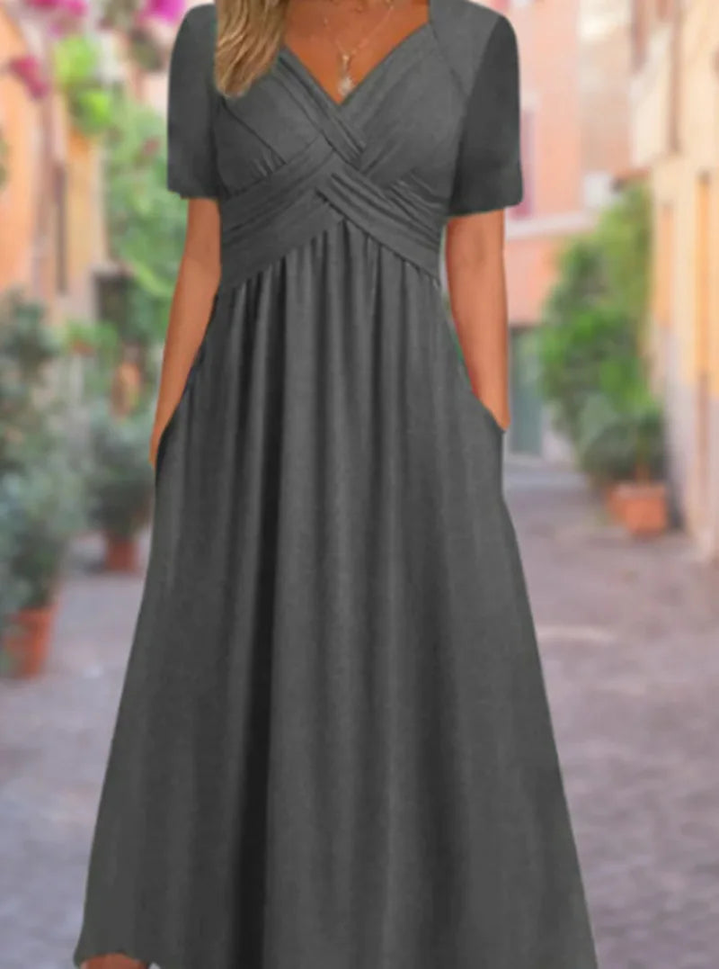 Women's Summer V-Neck Midi Dress | Flattering Casual Warm Weather Style