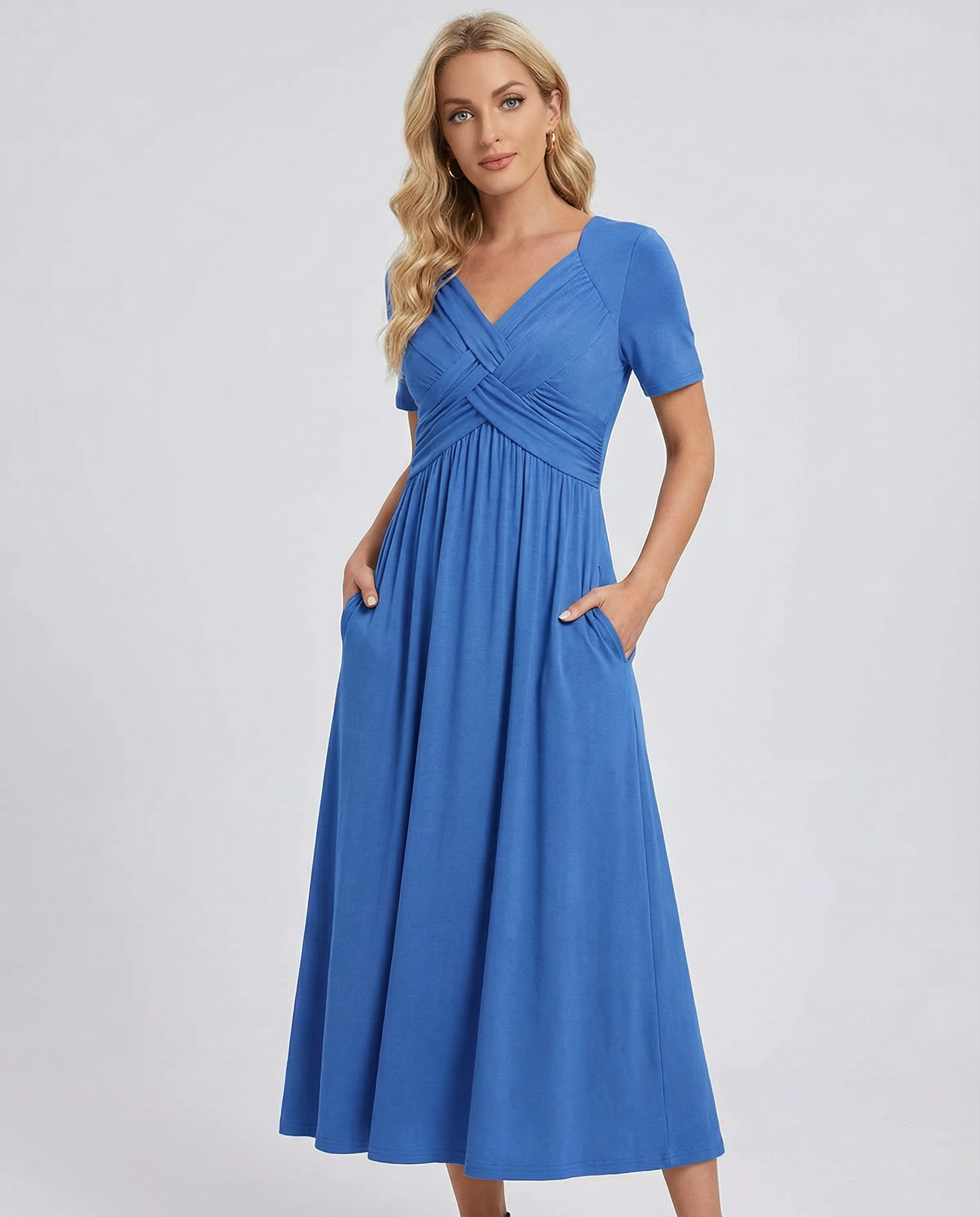 Women's Summer V-Neck Midi Dress | Flattering Casual Warm Weather Style