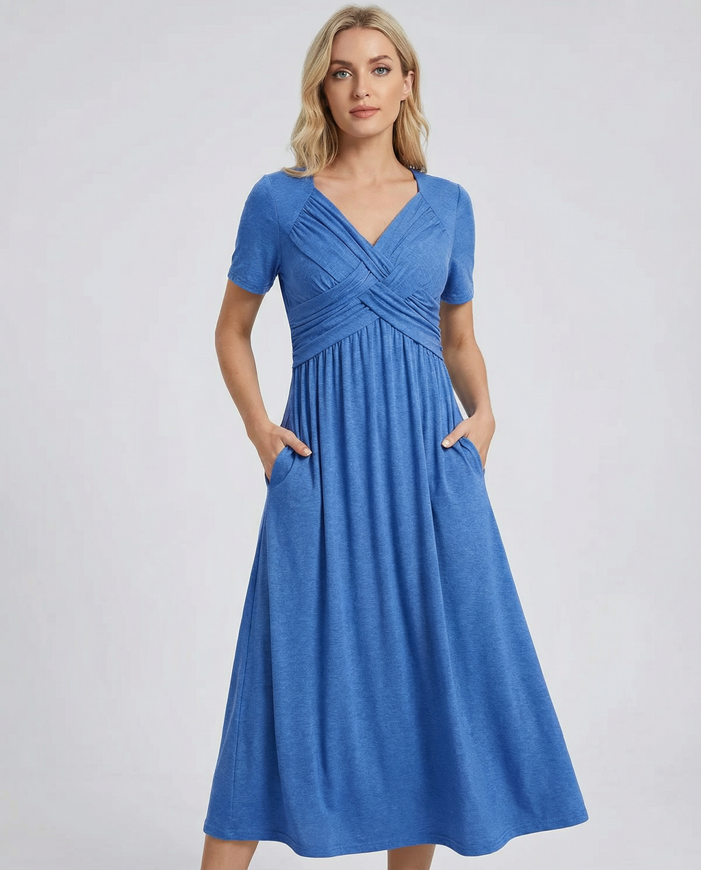 Women's Summer V-Neck Midi Dress | Flattering Casual Warm Weather Style
