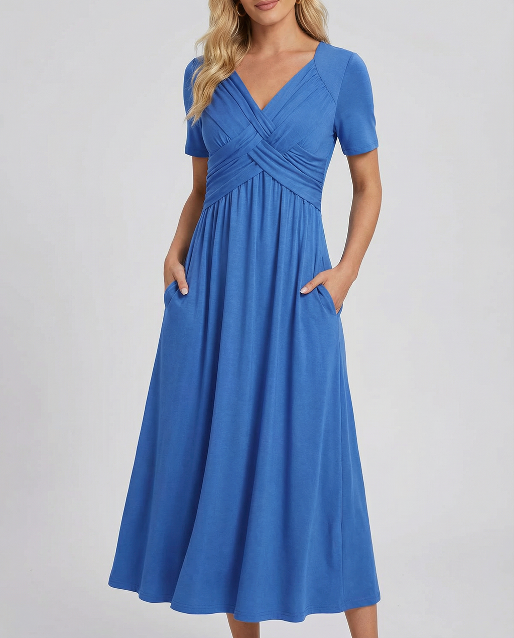 Women's Summer V-Neck Midi Dress | Flattering Casual Warm Weather Style