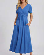 Women's Summer V-Neck Midi Dress | Flattering Casual Warm Weather Style