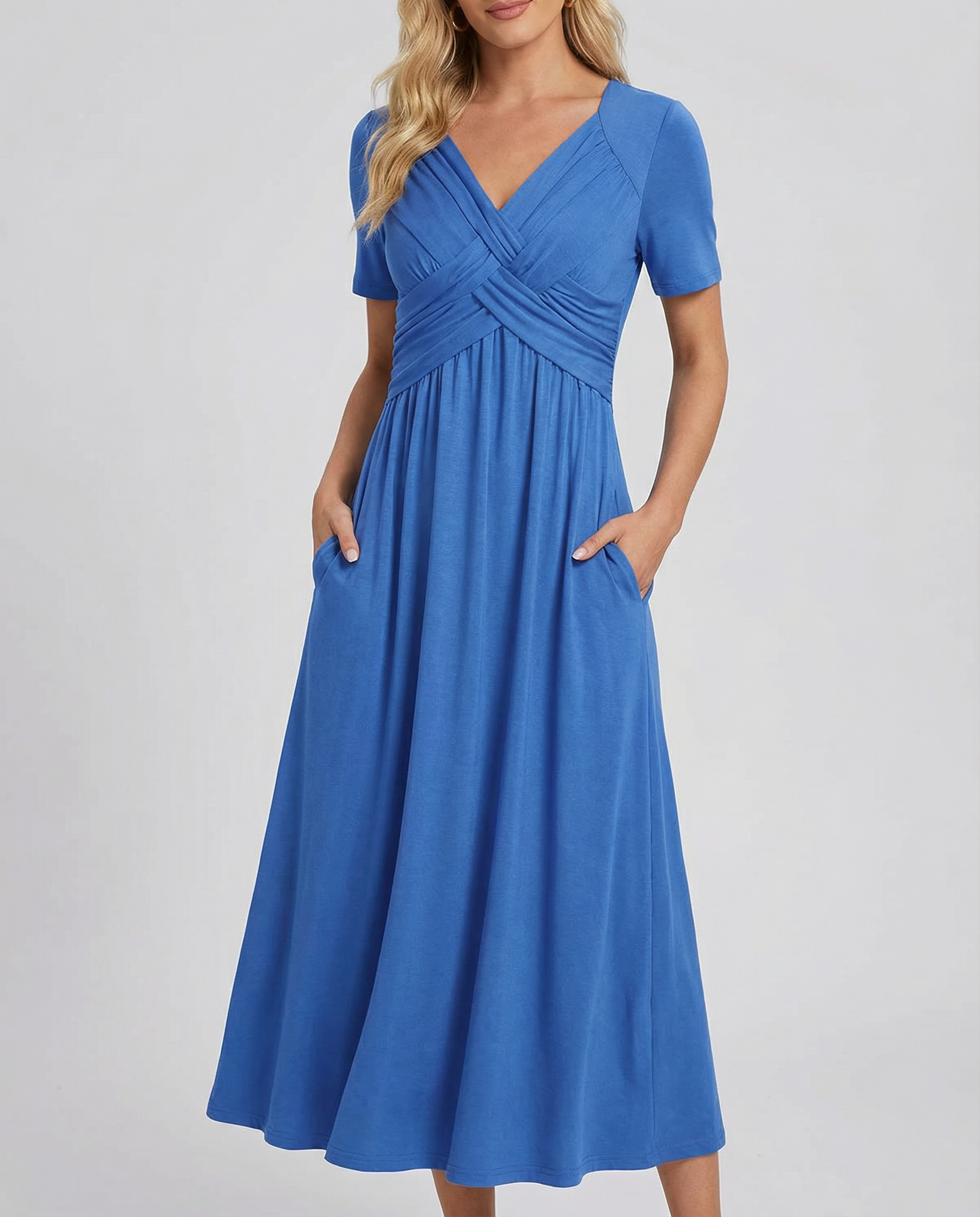 Women's Summer V-Neck Midi Dress | Flattering Casual Warm Weather Style