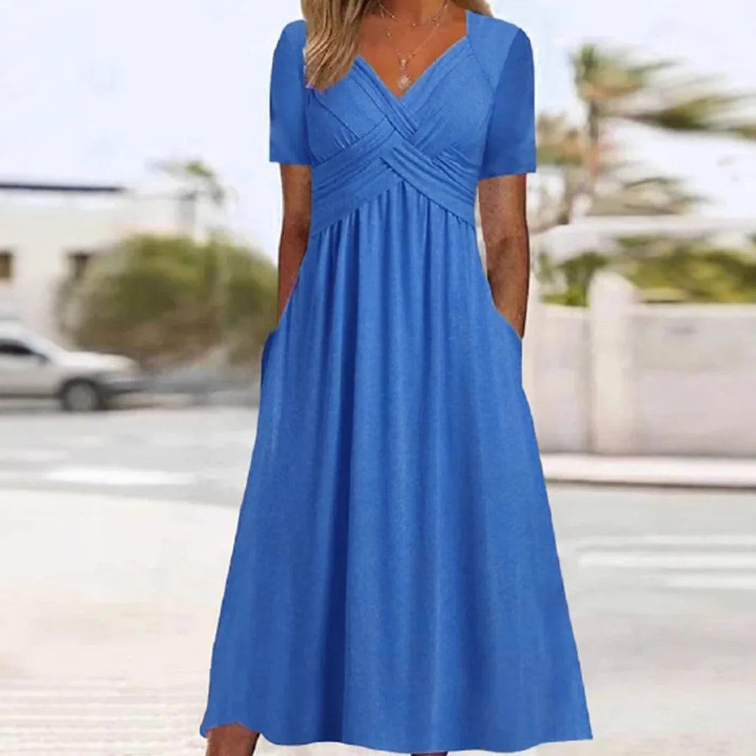 Women's Summer V-Neck Midi Dress | Flattering Casual Warm Weather Style