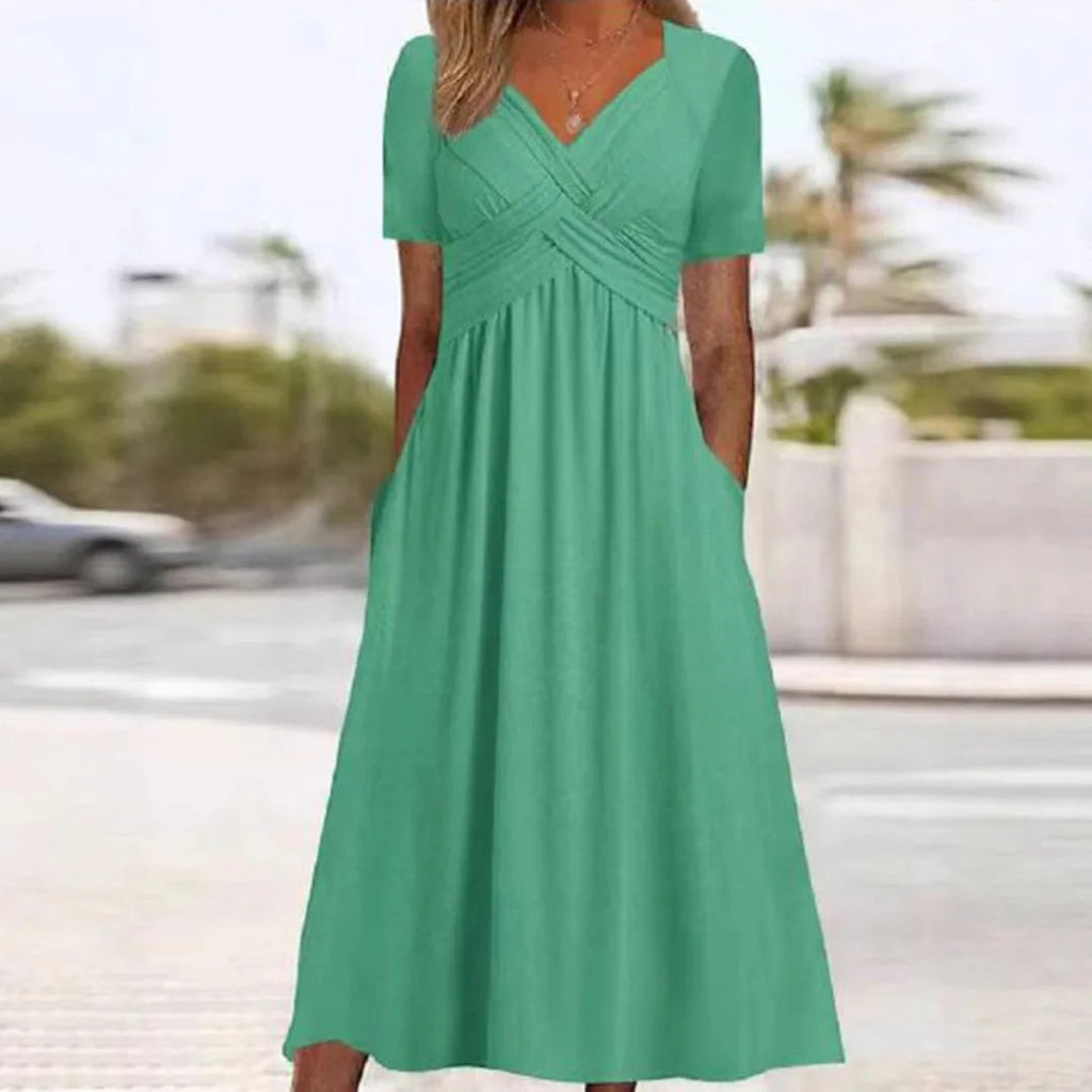 Women's Summer V-Neck Midi Dress | Flattering Casual Warm Weather Style