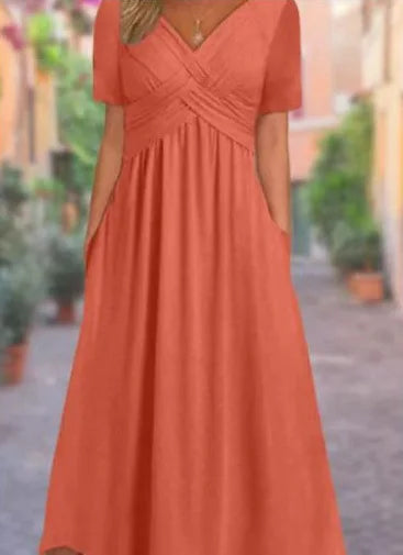 Women's Summer V-Neck Midi Dress | Flattering Casual Warm Weather Style