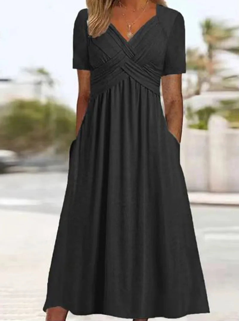 Women's Summer V-Neck Midi Dress | Flattering Casual Warm Weather Style