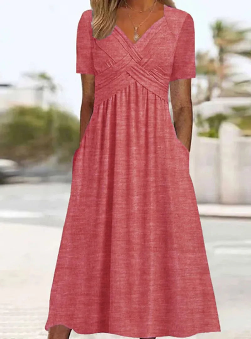 Women's Summer V-Neck Midi Dress | Flattering Casual Warm Weather Style