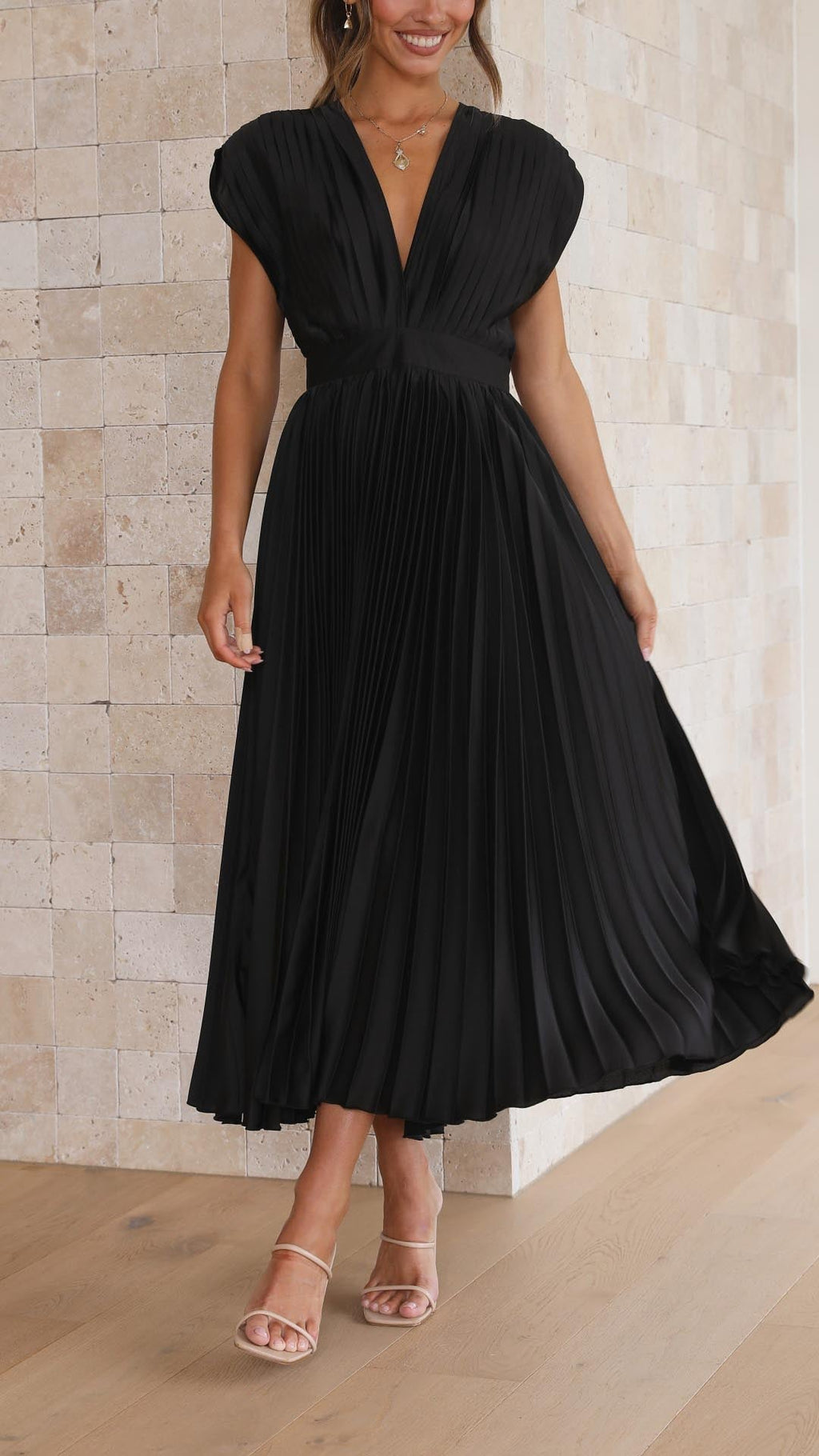 Women's Pleated Chiffon Dress - Subtle Luxury Maxi