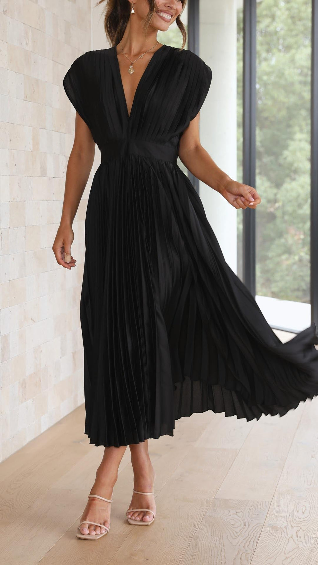 Women's Pleated Chiffon Dress - Subtle Luxury Maxi