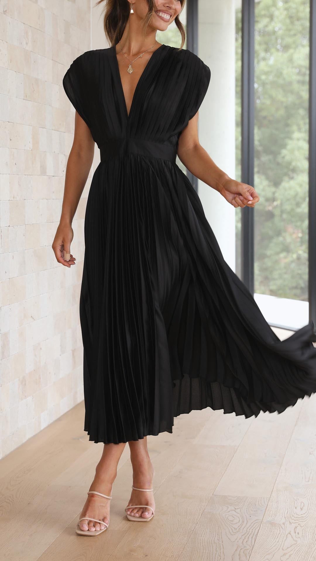 Women's Pleated Chiffon Dress - Subtle Luxury Maxi
