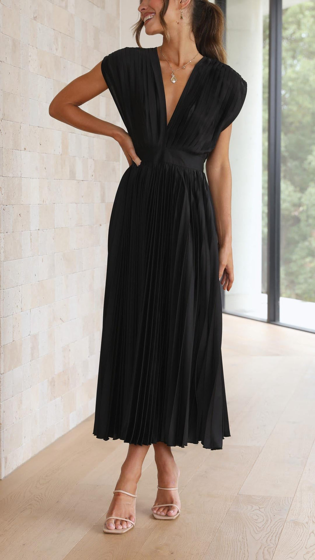 Women's Pleated Chiffon Dress - Subtle Luxury Maxi