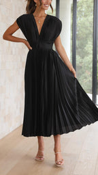Women's Pleated Chiffon Dress - Subtle Luxury Maxi