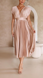 Women's Pleated Chiffon Dress - Subtle Luxury Maxi