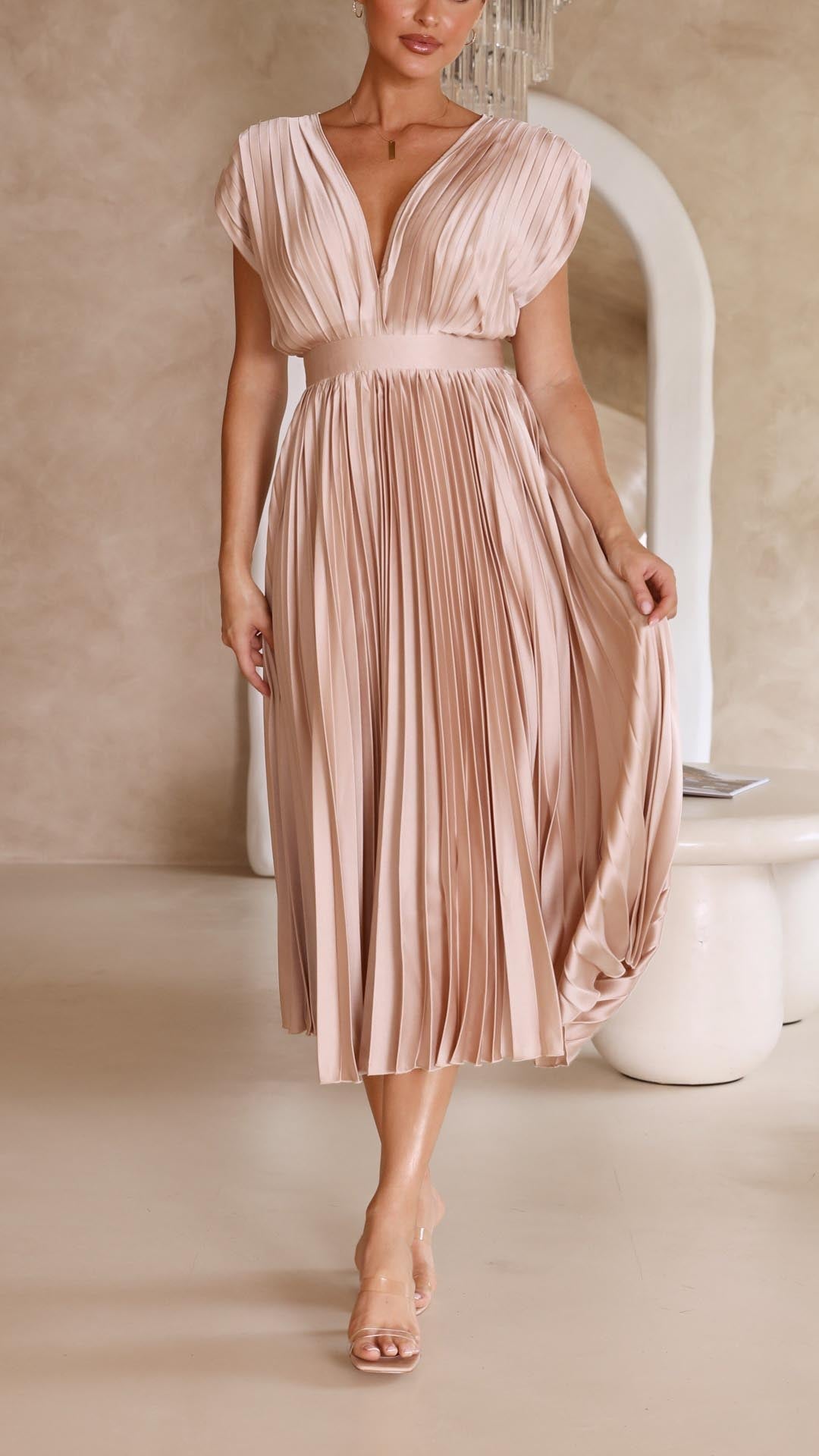 Women's Pleated Chiffon Dress - Subtle Luxury Maxi