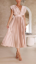 Women's Pleated Chiffon Dress - Subtle Luxury Maxi