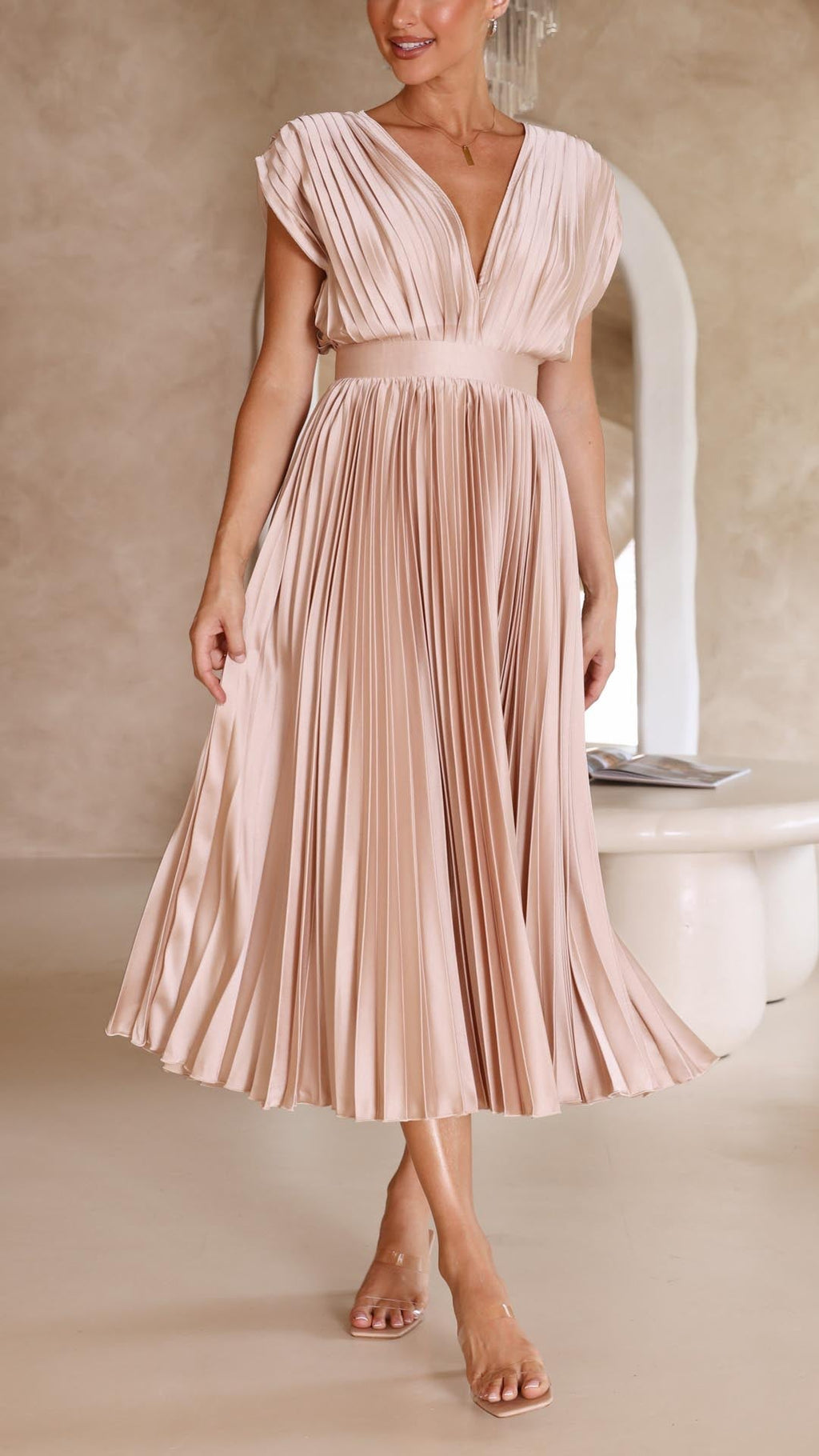 Women's Pleated Chiffon Dress - Subtle Luxury Maxi