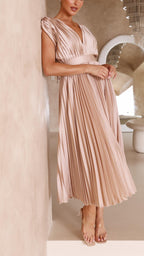 Women's Pleated Chiffon Dress - Subtle Luxury Maxi