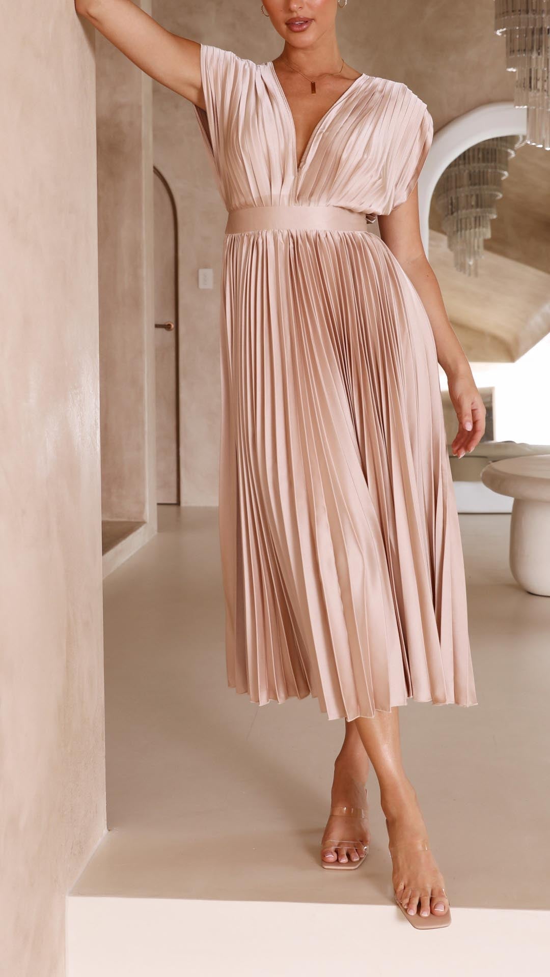 Women's Pleated Chiffon Dress - Subtle Luxury Maxi