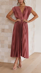 Women's Pleated Chiffon Dress - Subtle Luxury Maxi