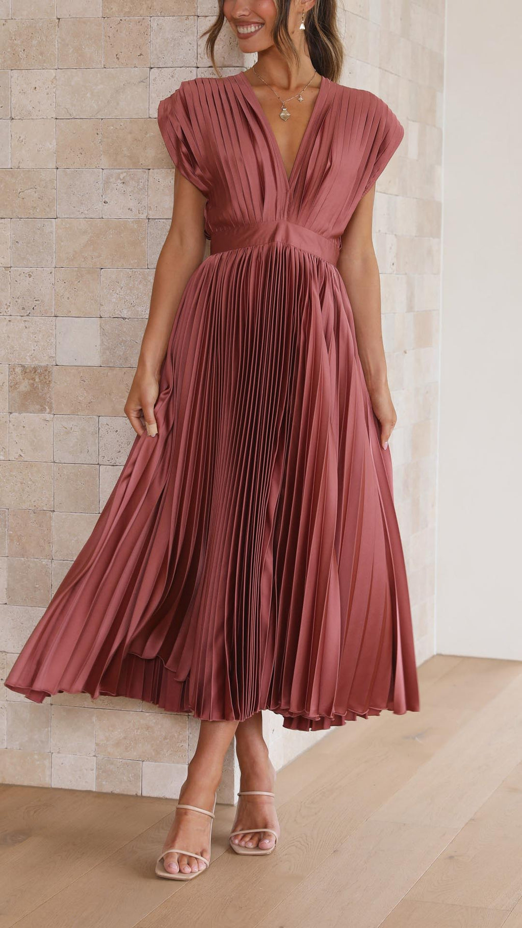 Women's Pleated Chiffon Dress - Subtle Luxury Maxi