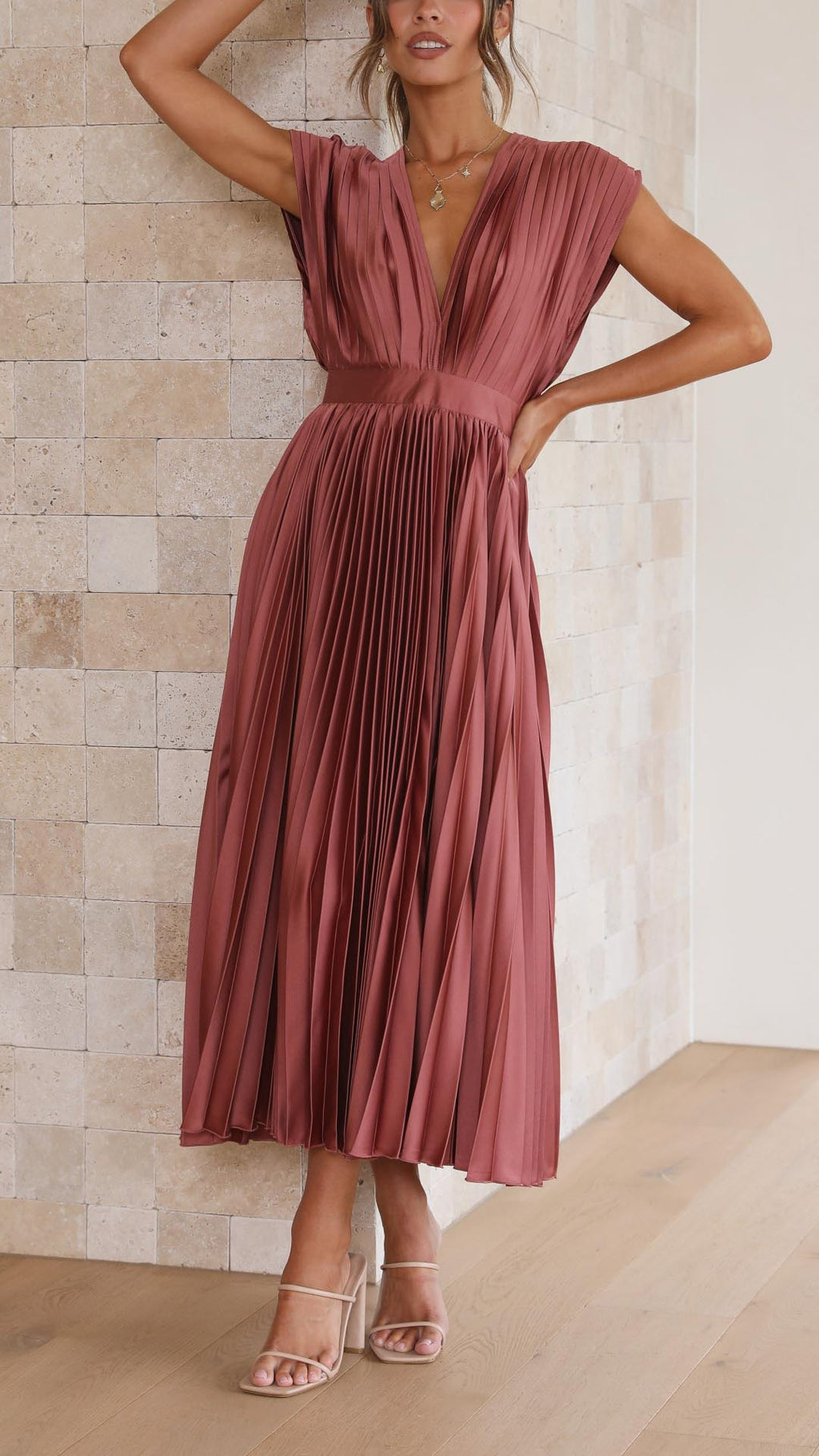 Women's Pleated Chiffon Dress - Subtle Luxury Maxi