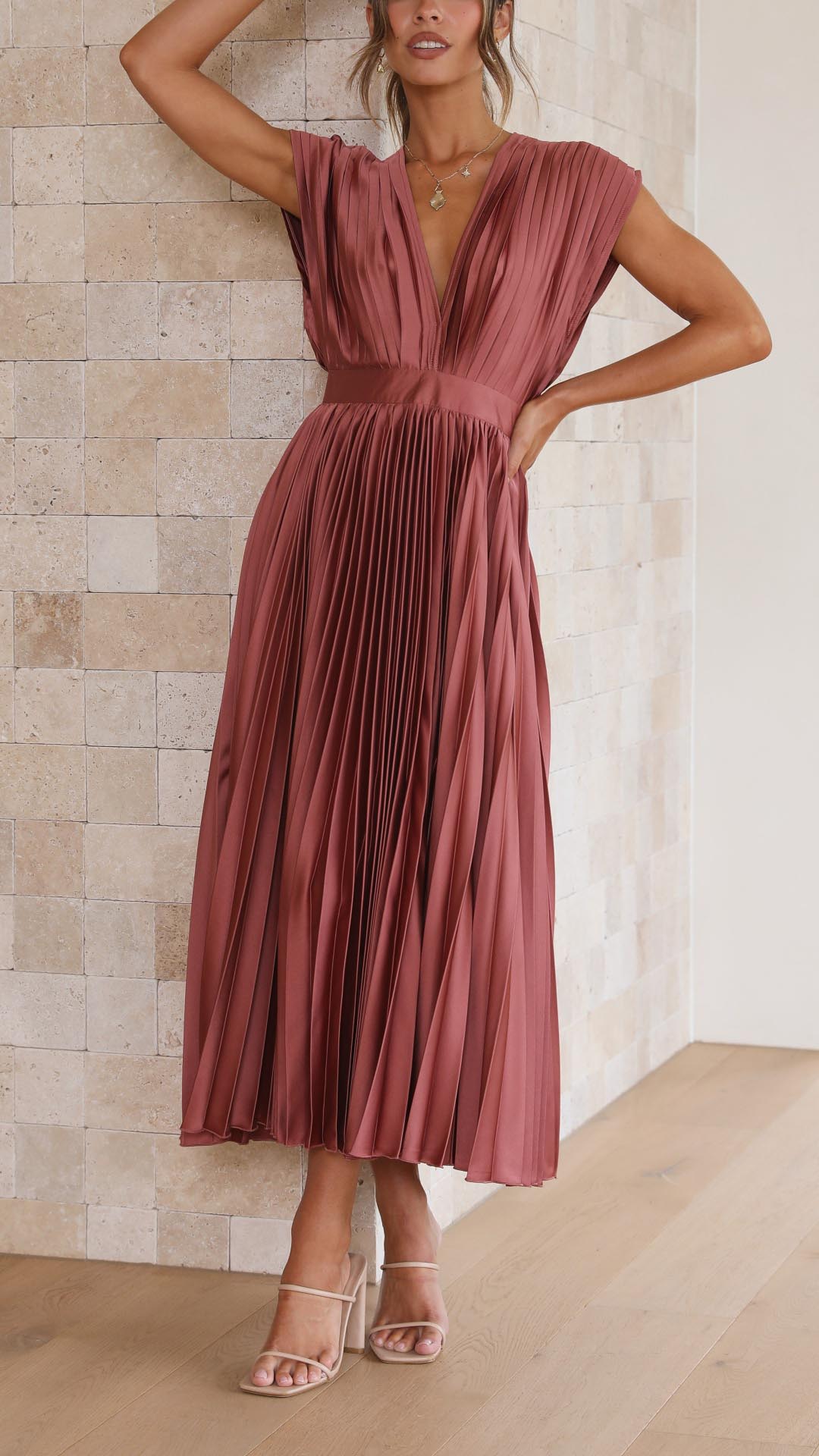 Women's Pleated Chiffon Dress - Subtle Luxury Maxi