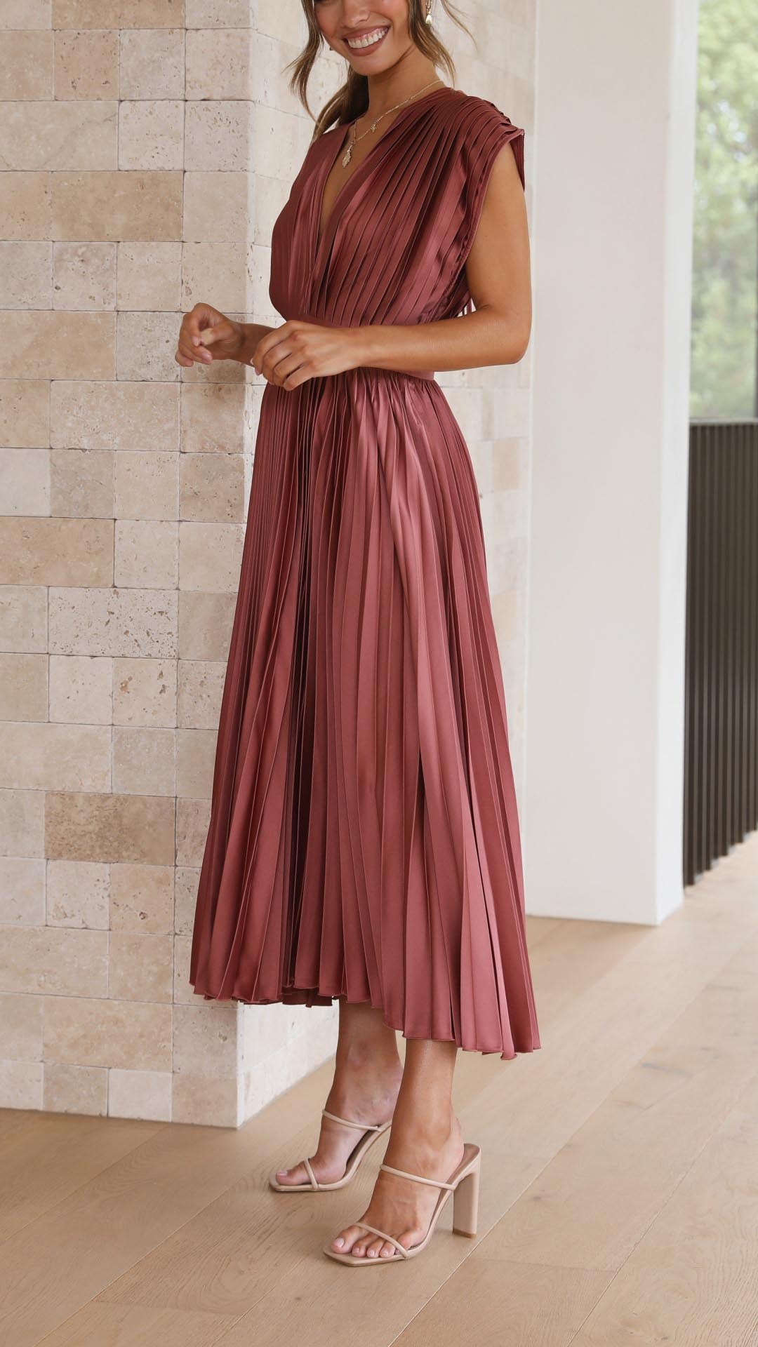 Women's Pleated Chiffon Dress - Subtle Luxury Maxi