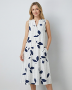 Women's Leaf Print Maxi Dress Stylish V-Neck Sleeveless Summer Look