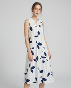 Women's Leaf Print Maxi Dress Stylish V-Neck Sleeveless Summer Look