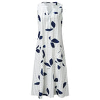 Women's Leaf Print Maxi Dress Stylish V-Neck Sleeveless Summer Look