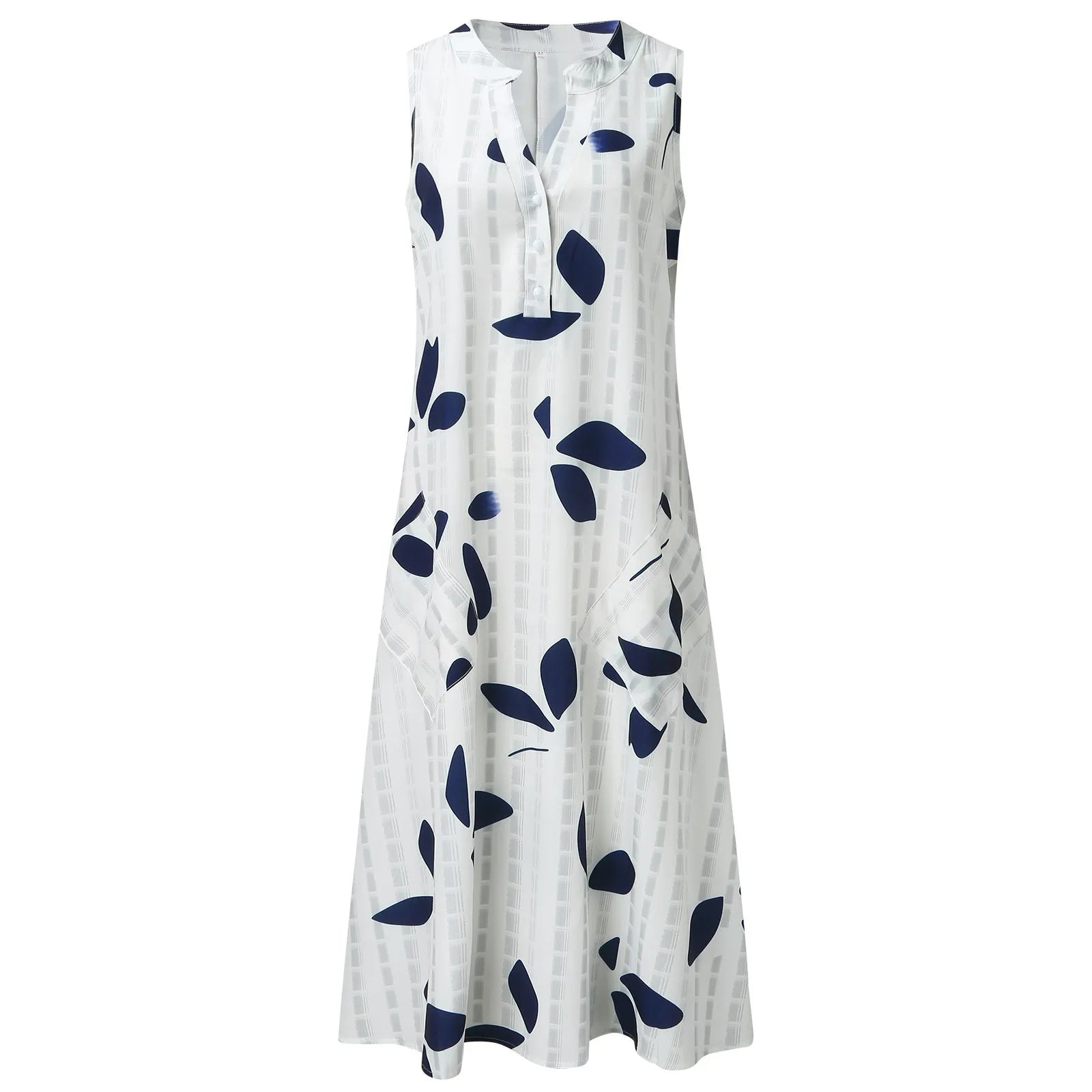 Women's Leaf Print Maxi Dress Stylish V-Neck Sleeveless Summer Look