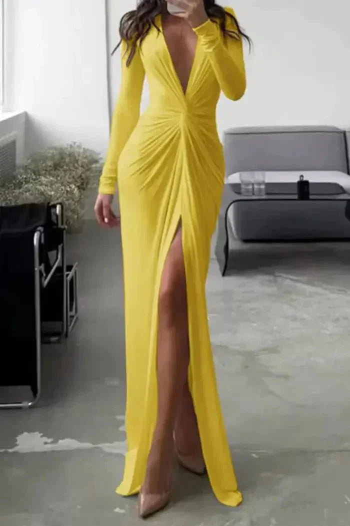 Women's Women’s V-Neck Pleated Maxi Dress | Elegant Long Evening Wear