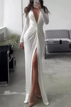 Women's Women’s V-Neck Pleated Maxi Dress | Elegant Long Evening Wear