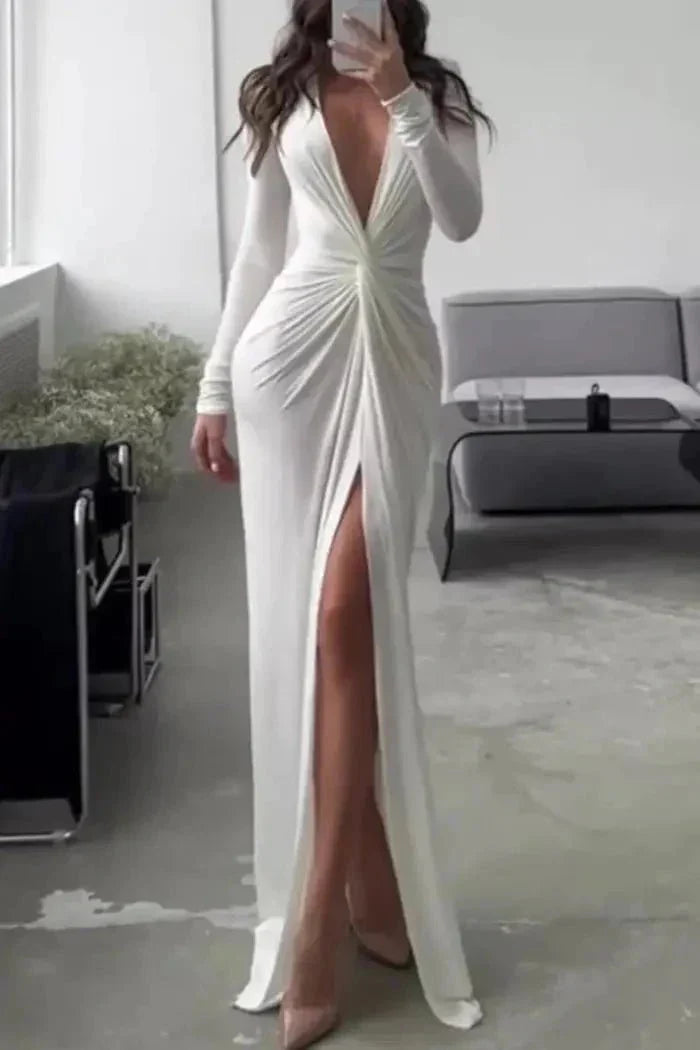 Women's Women’s V-Neck Pleated Maxi Dress | Elegant Long Evening Wear
