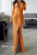 Women's Women’s V-Neck Pleated Maxi Dress | Elegant Long Evening Wear