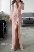 Women's Women’s V-Neck Pleated Maxi Dress | Elegant Long Evening Wear