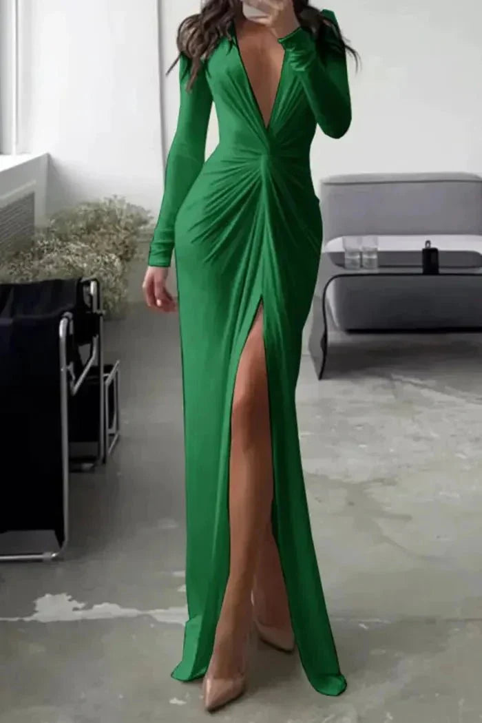 Women's Women’s V-Neck Pleated Maxi Dress | Elegant Long Evening Wear