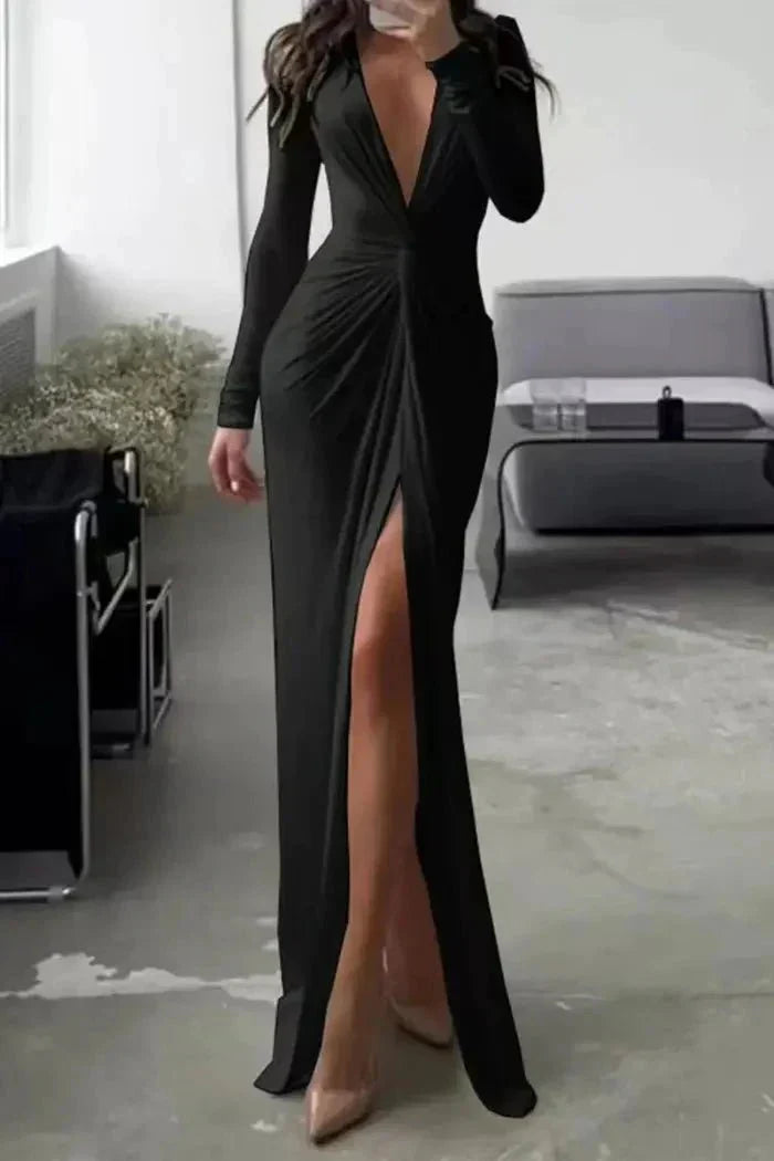 Women's Women’s V-Neck Pleated Maxi Dress | Elegant Long Evening Wear