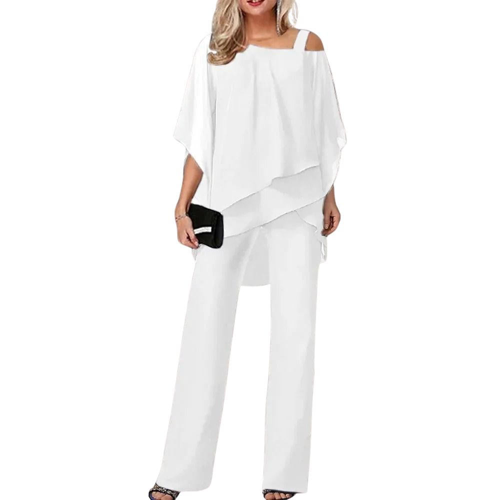 Women's Chiffon Pantsuit - Elegant Formal Two Piece Set