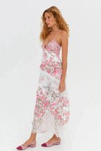 Women's Floral Maxi Dress | Plunge Neck Ruffle Summer Wear