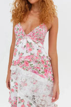 Women's Floral Maxi Dress | Plunge Neck Ruffle Summer Wear