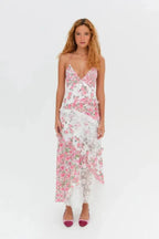 Women's Floral Maxi Dress | Plunge Neck Ruffle Summer Wear