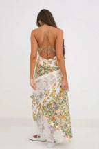 Women's Floral Maxi Dress | Plunge Neck Ruffle Summer Wear