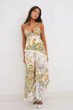 Women's Floral Maxi Dress | Plunge Neck Ruffle Summer Wear