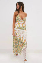 Women's Floral Maxi Dress | Plunge Neck Ruffle Summer Wear