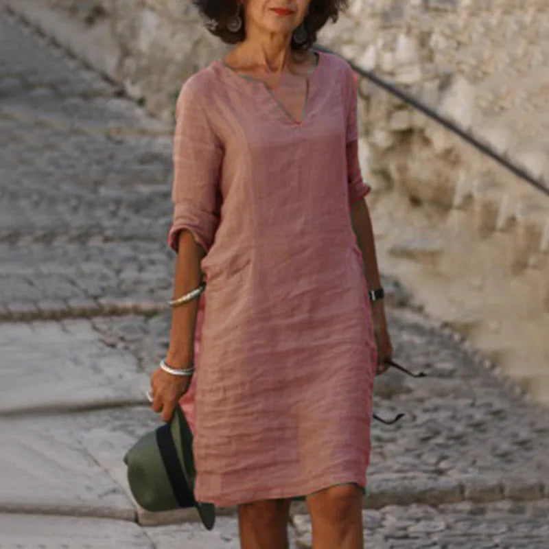 Women's Vintage Mini Dress Flattering V-Neck Summer Essential