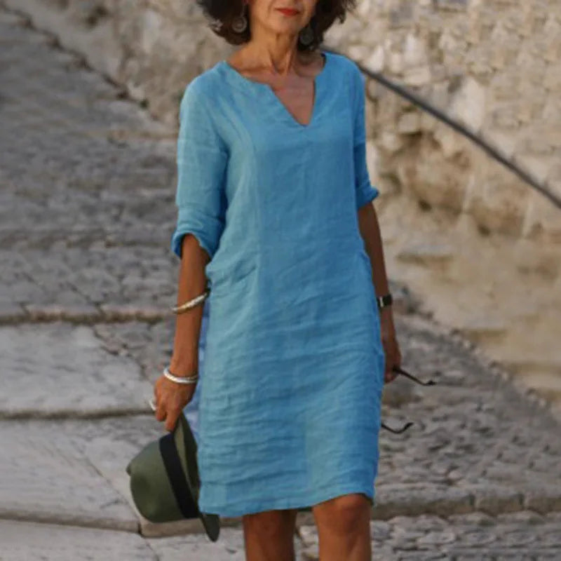 Women's Vintage Mini Dress Flattering V-Neck Summer Essential