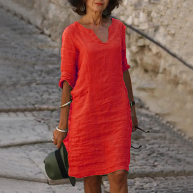Women's Vintage Mini Dress Flattering V-Neck Summer Essential