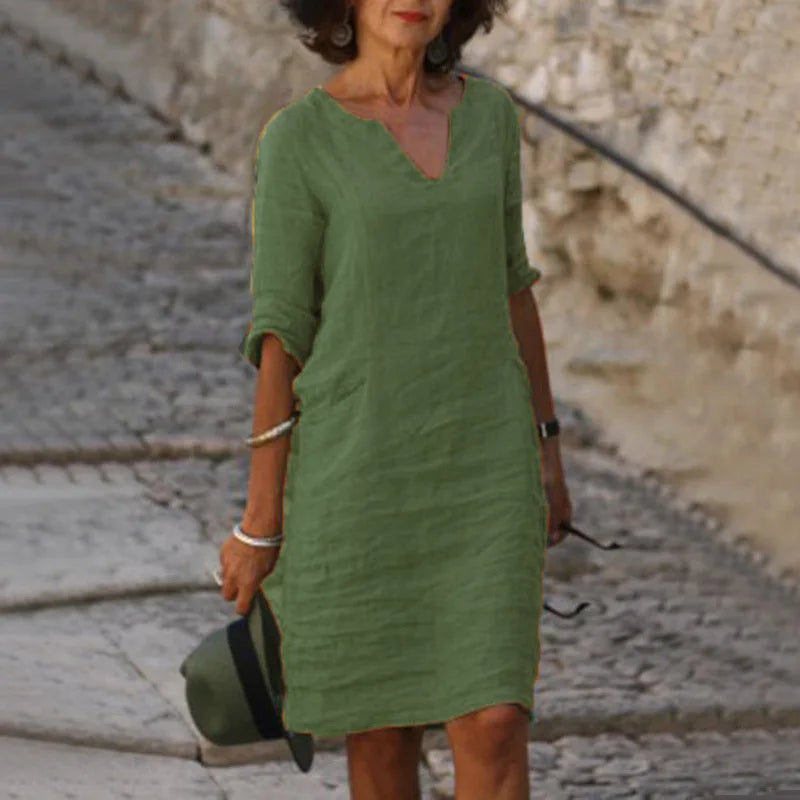 Women's Vintage Mini Dress Flattering V-Neck Summer Essential